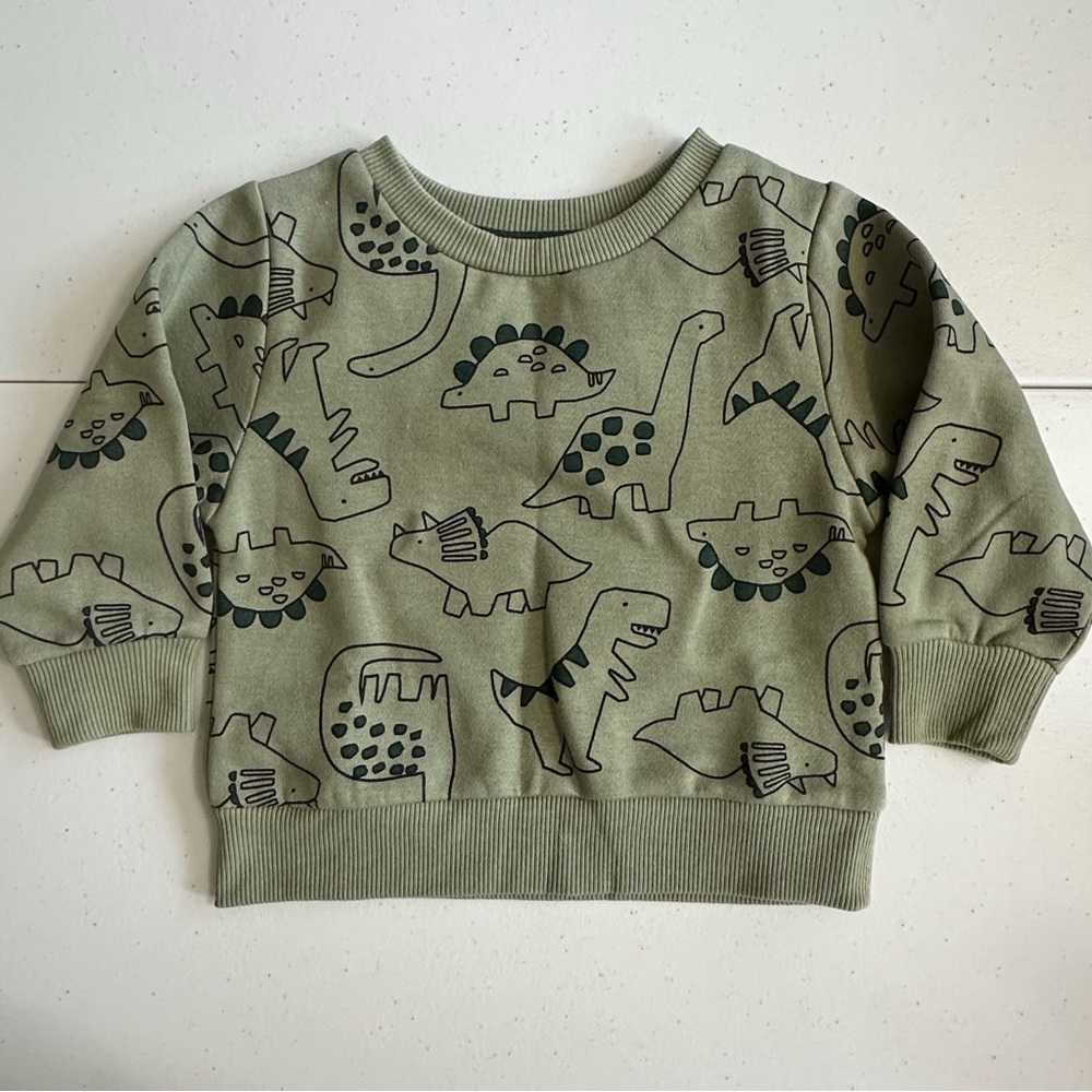 NWOT green long sleeve dinosaur print‎ pullover sweatshirt toddler boys 12m